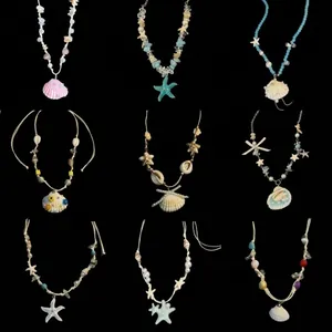 Collier Bohème Étoile De Mer Coquillage Corde Cirée Perles Vacances À La Plage Bijoux Artisanaux Chaîne Clavicule Femme