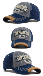 Dettaglio del ricamo 3D San Francisco su cappellino in cotone lavato vintage