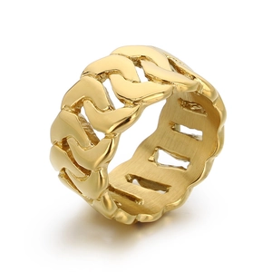Polished 18k gold plated stainless steel Cuban chain ring for men in hip hop style
