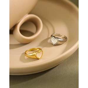 Minimalist S925 sterling silver open rings with heart shell inlay in gold and silver finish