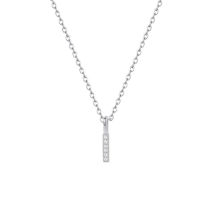 Minimalist S925 sterling silver bar necklace featuring a vertical micro-pave diamond pendant