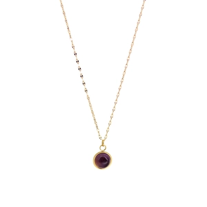 Minimalist 18K gold plated titanium necklace with round purple natural agate stone pendant