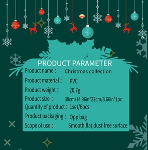 Detailed technical specifications for Christmas PVC wall decals including size and material