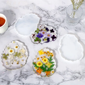 Irregular DIY resin coaster silicone molds with finished floral pressed resin crafts