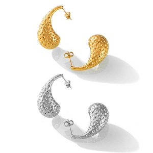 Boucles d'oreilles vintage en forme de goutte avec texture martelée en acier doré et argent