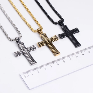 Detailed size reference for silver, gold and black cross pendants with bead chains