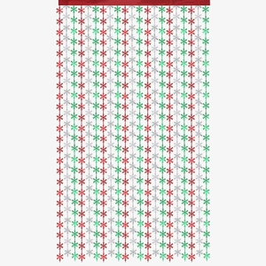 Christmas laser tinsel curtain with red green and silver snowflake decorations for party