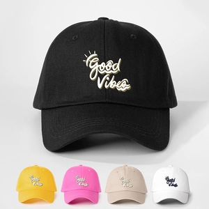 Baseball Cap Good Vibes Letter Print Cotton Twill Adjustable Sun Protection Outdoor Sport Casual Hat