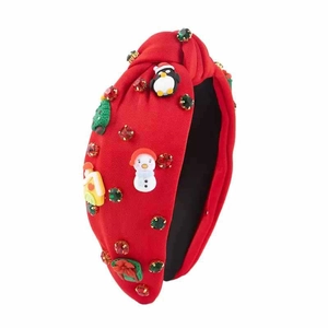 Funkelndes Weihnachtsstirnband mit rotem Knoten, Schneemann, Pinguin und Strasssteinen