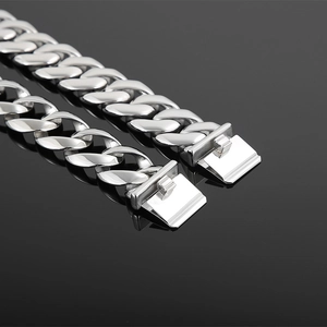 Polished silver stainless steel thick Cuban link chain with square box clasp for men