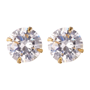 Classic gold four-prong round zircon earrings with polished 925 sterling silver studs