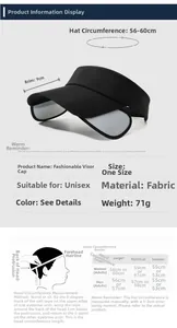 Technical specifications and size guide for sun visor with retractable side brim