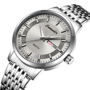 Montre homme d'affaires en acier inoxydable argenté avec index diamants et double date