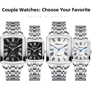 Detail view of Chenxi quartz watches with tonneau steel cases and Roman numeral dials