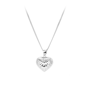 Elegant S925 sterling silver hollow heart pendant necklace with radial texture on O-chain