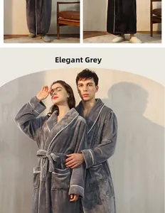 Detail of elegant grey thick flannel bathrobe with white piping and plush texture