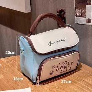 Blue and beige portable cosmetic bag with cute cartoon dog and 27x20x15cm dimensions