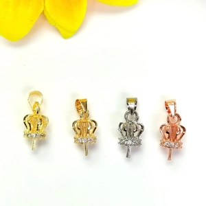 18K gold plated crown pearl clasp pendants with micro-pave crystals in four colors