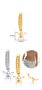 Titanium butterfly belly ring with zircon crystals in gold and silver color options