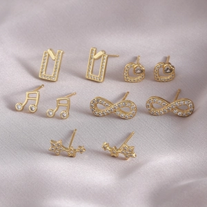 Gold Plated Copper Stud Earrings For Women Minimalist Rhinestone Heart Leaf Geometric Earrings For Daily Fashion Jewelry Gift