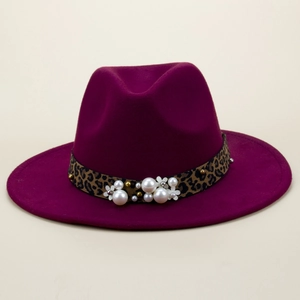 Chapeau Fedora En Laine Pour Femmes Avec Ruban Imprimé Léopard Décor De Künstliche Perles Et Fleurs Élégant Chapeau De Jazz