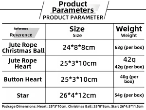 Tableau de spécifications détaillé des dimensions et poids des ornements de Noël.