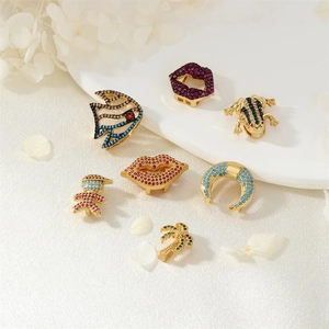 Micro-paved colorful zircon charms with palm, heart, and animal shapes on gold plating