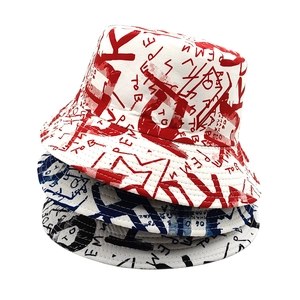 Bucket Hat Canvas Graffiti Letter Print Sun Protection Street Hip Hop Retro Unisex Fashion Casual Foldable Fisherman Cap