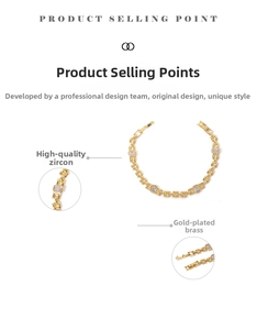 Detail view of 18K gold plated brass bracelet with premium rectangular cubic zirconia