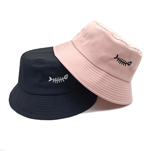 Bucket Hat Fishbone Embroidery Breathable Sun Protection Foldable Vintage Summer Unisex Polyester