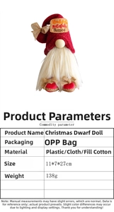 Detailed size specifications of the Christmas gnome doll with red knitted hat and golden bow