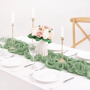 Elegant green wrinkled cheesecloth table runner for wedding and event decoration
