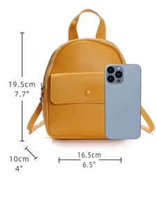 Mini yellow pebble leather backpack dimensions 19.5cm height and 16.5cm width display