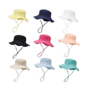 Kids Bucket Hat Polyester Sun Protection Summer Outdoor Breathable Windproof Adjustable Strap Foldable Solid Color Toddler