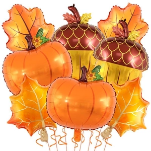 Thanksgiving Autumn Harvest Party Foil Balloons Pumpkin Maple Leaf Acorn Shapes Fall Festival Decor