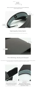 Détail de la boucle réglable en métal et du bandeau de sudation sur le chapeau gris