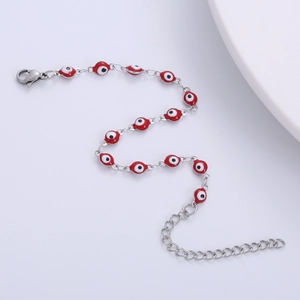 Red Evil Eye beaded charm bracelet in stainless steel with adjustable lobster clasp
