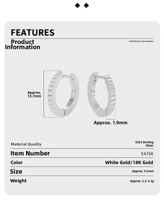 Detailed technical diagram of S925 sterling silver geometric hoop earrings with dimensions