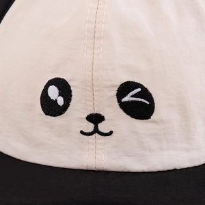 Kids quick-dry fisherman hat with cute cartoon panda embroidery and black-white pattern