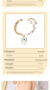 Détails du bracelet en perles œil bleu doré avec chaîne en acier au titane