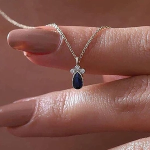 Collana Con Pendente Rame Ottone Blu Goccia Zircone Forma Di Pera Gioielli Delicati Minimalisti Per Donna