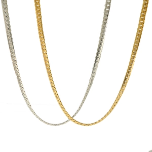 Flat herringbone snake chains in gold and silver finish for layered styling