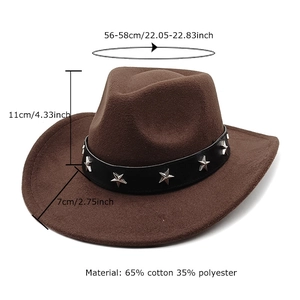 Dark brown wool felt western cowboy hat with silver star studs on a black leather band