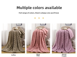 Detailed texture of fleece blankets in coffee, rose pink and purple geometric patterns
