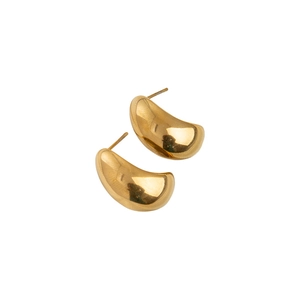 French vintage style gold bean shaped titanium steel hoop earrings with polished finish