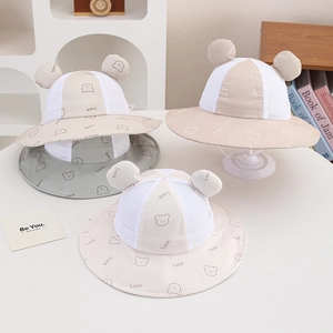 Breathable mesh baby sun hat with cute bear ears and wide brim for summer protection
