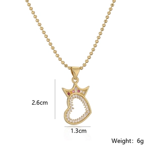 18K gold plated hollow heart crown necklace with white cubic zirconia and colorful gem