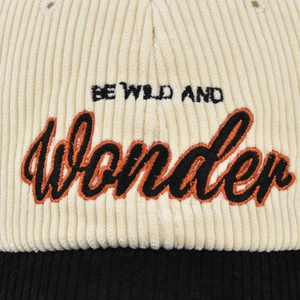 Corduroy baseball cap with 3D WONDER embroidery showing textured fabric detail