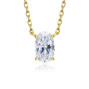 S925 Sterling Silver Oval Cut Rhinestone Pendant Necklace Simple Fashion Dainty Clavicle Chain Jewelry Gift For Women