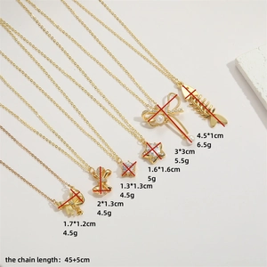 14K gold plated bow and fishbone pendant necklaces with zircon and pearls on 45+5cm chain